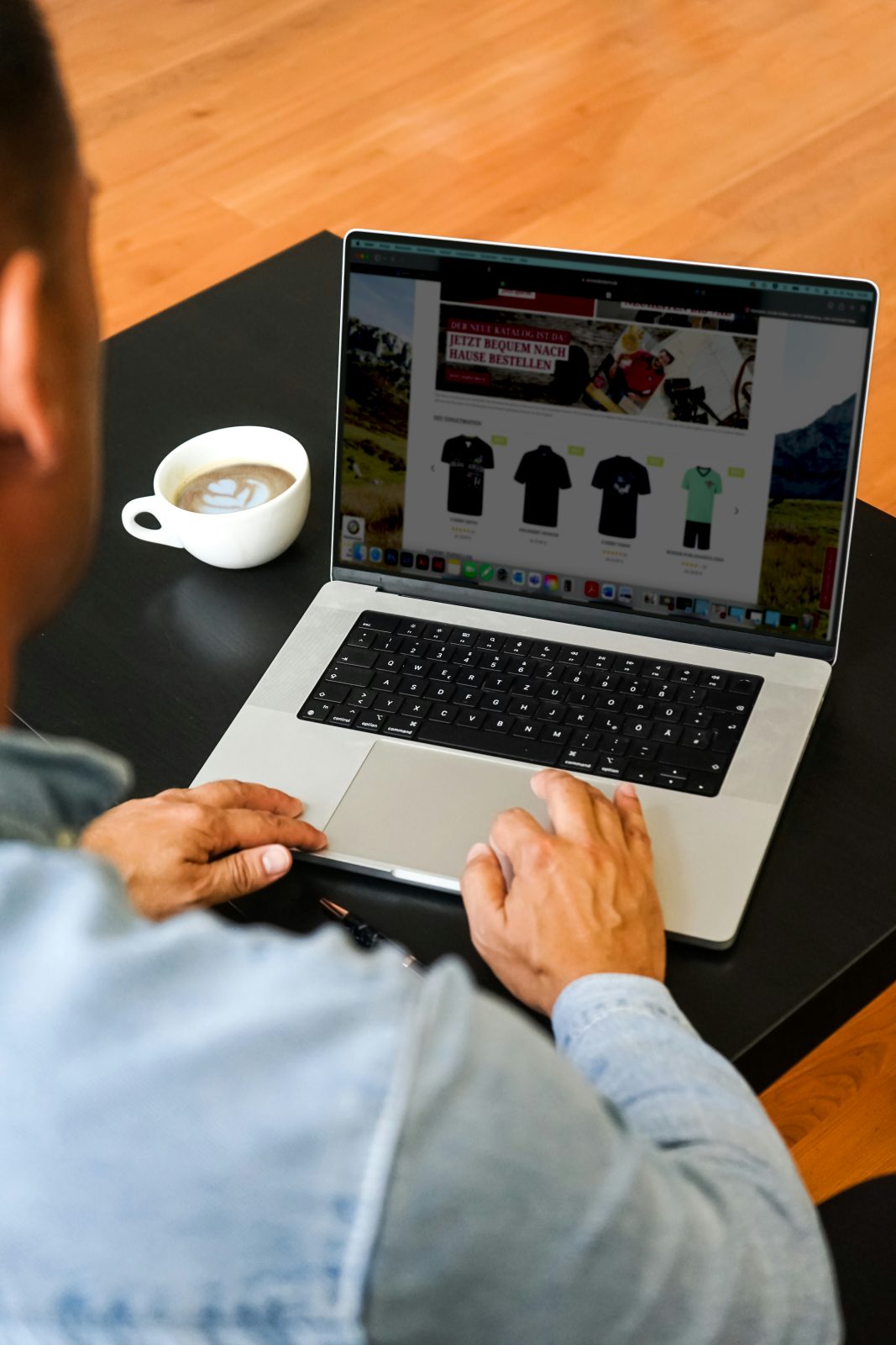 Customer browsing an online store on a laptop while shopping
