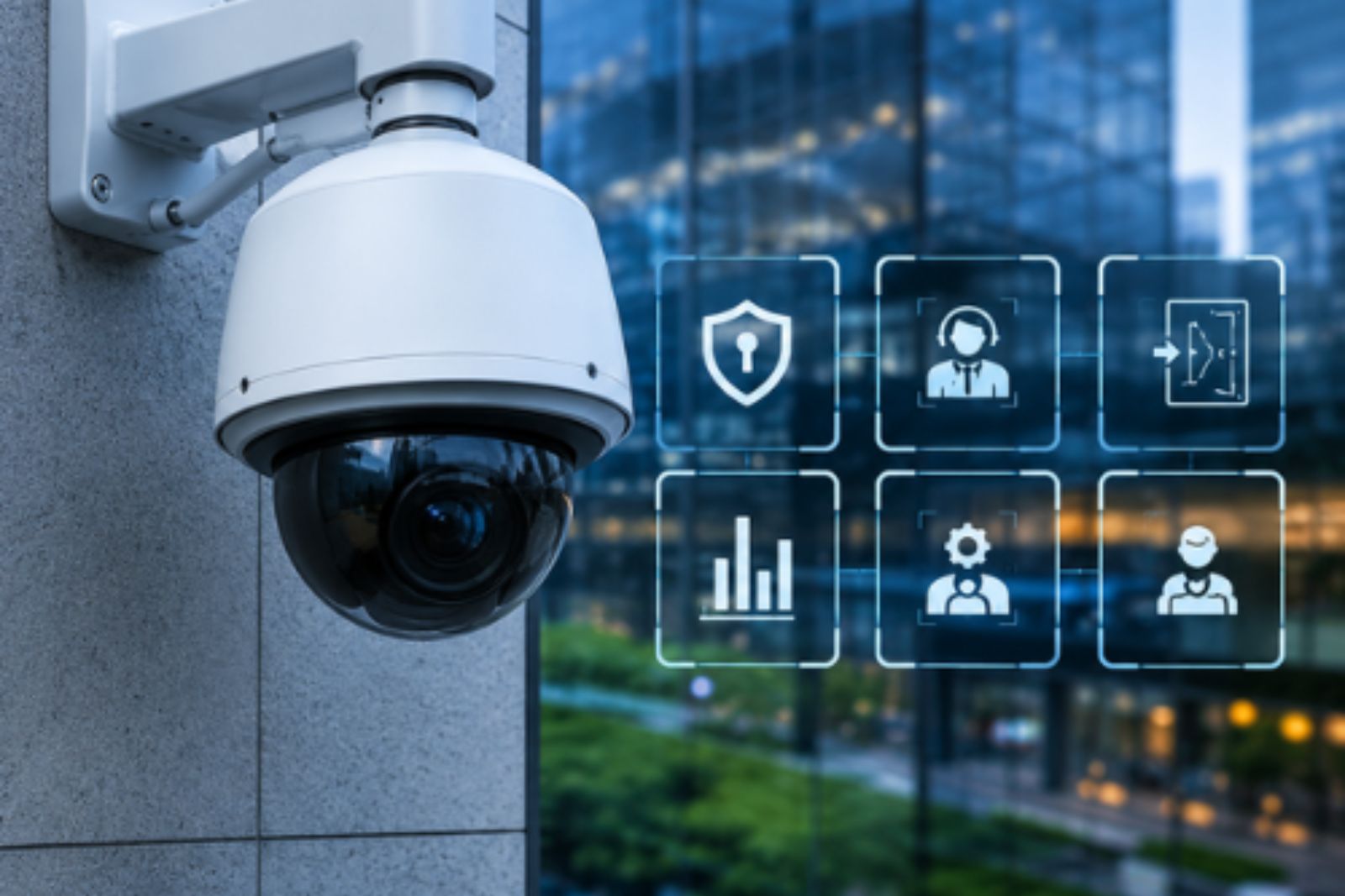 CCTV security camera mounted on a commercial building exterior
